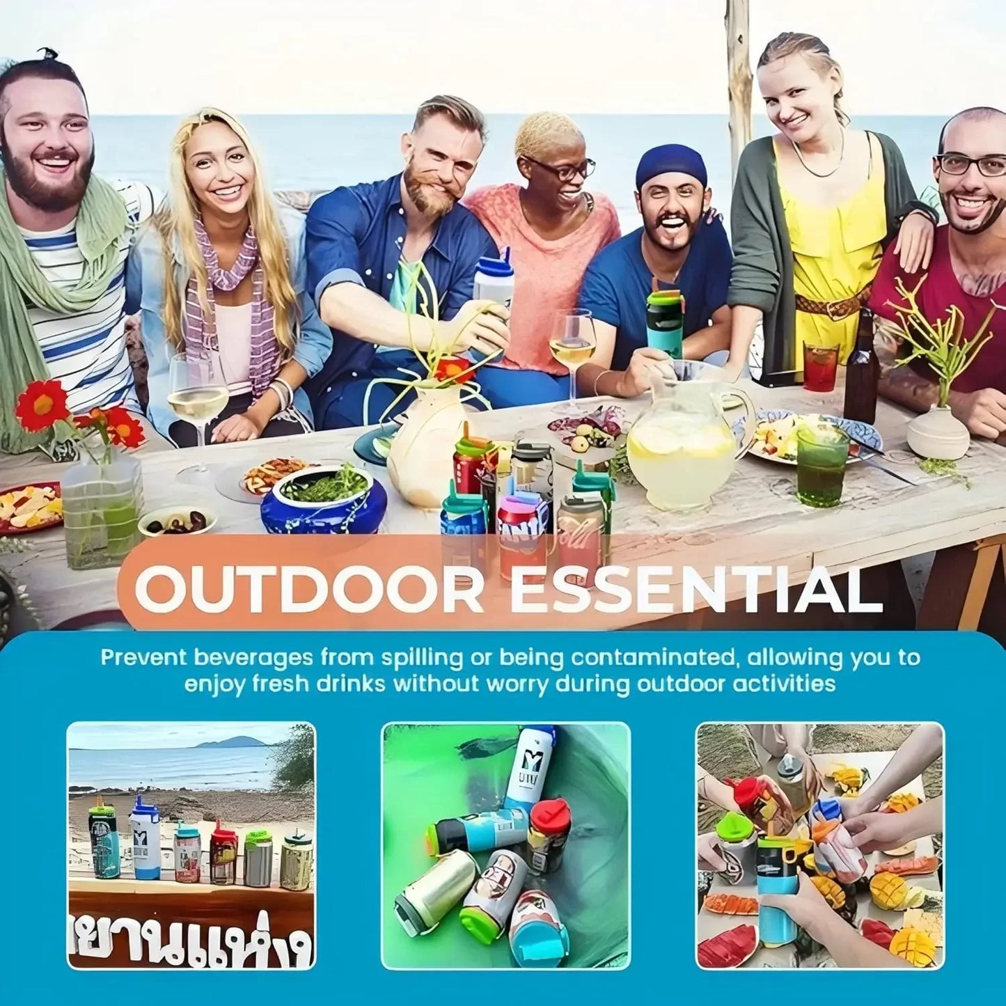 Couvercles de canettes avec pailles intégrées, réutilisables, en silicone