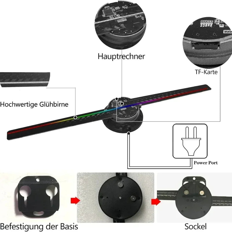 Ventilateur holographique 3D 42 cm, projecteur holographique 3D