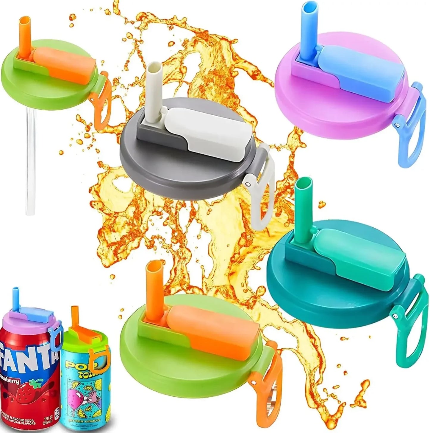 Couvercles de canettes avec pailles intégrées, réutilisables, en silicone